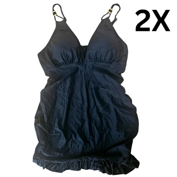 SHEIN Black Swim Dress 2X Summer Swim Vacation T-2406 - Picture 2 of 7